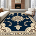 Deep Navy Floral Scroll Medallion Rug
