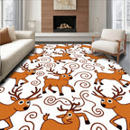 Playful Brown Deer Swirl Whimsy Rug
