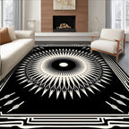 Black Cream Sunburst Geometric Rug