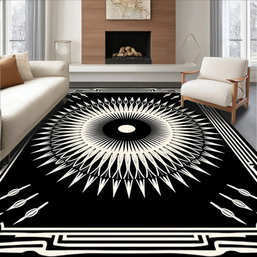 Black Cream Sunburst Geometric Rug