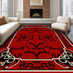 Crimson Black Filigree Corner Relief Rug