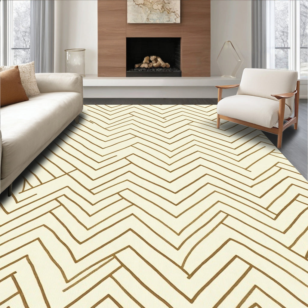 Earthy Gold Chevron Abstract Rug