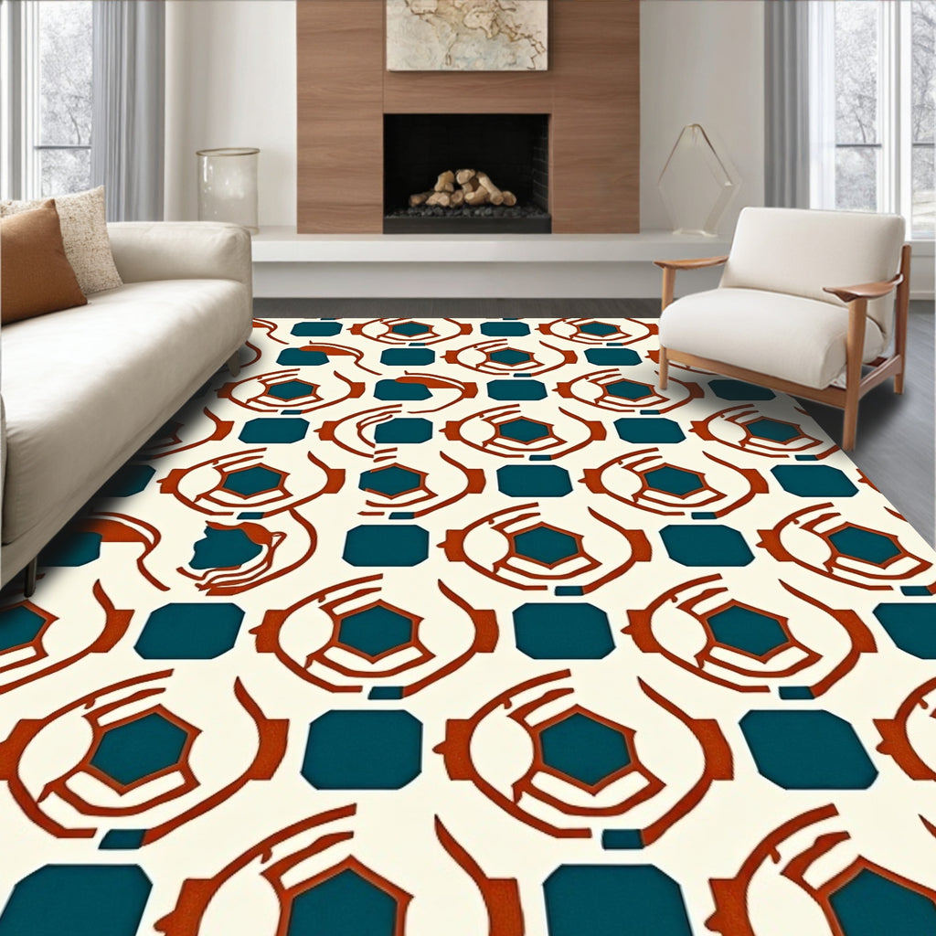 Terracotta Teal Geometric Abstract Rug