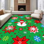 Charming Snowman Red Star Festive Snowflakes Rug