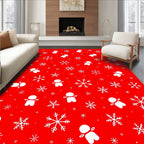 White Snowflakes Gingerbread Men Red Base Rug