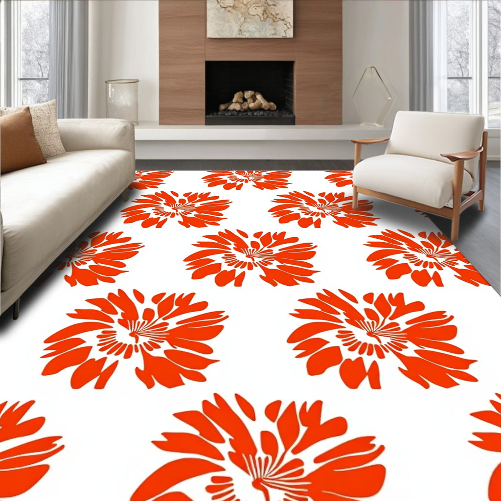 Bold Orange Floral Bloom Rug