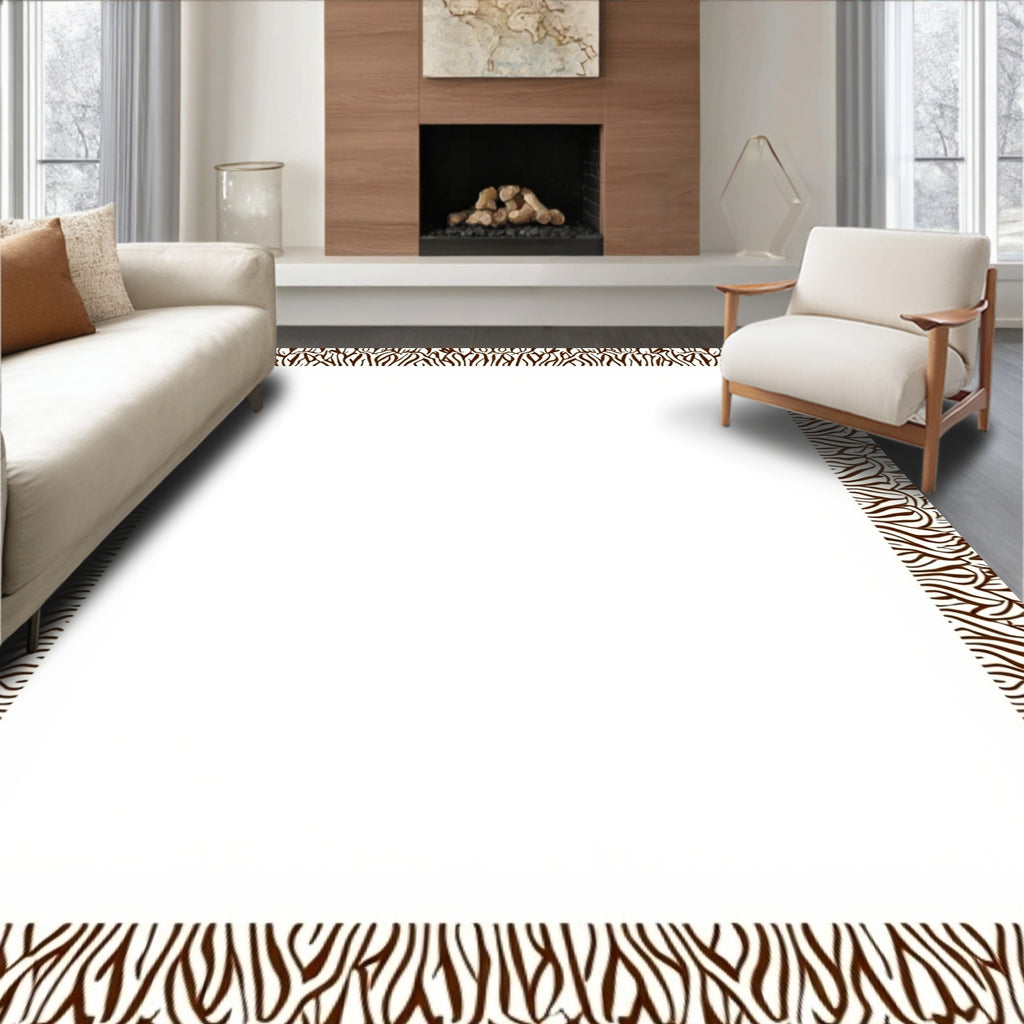 Brown and White Zebra Stripe Border Rug