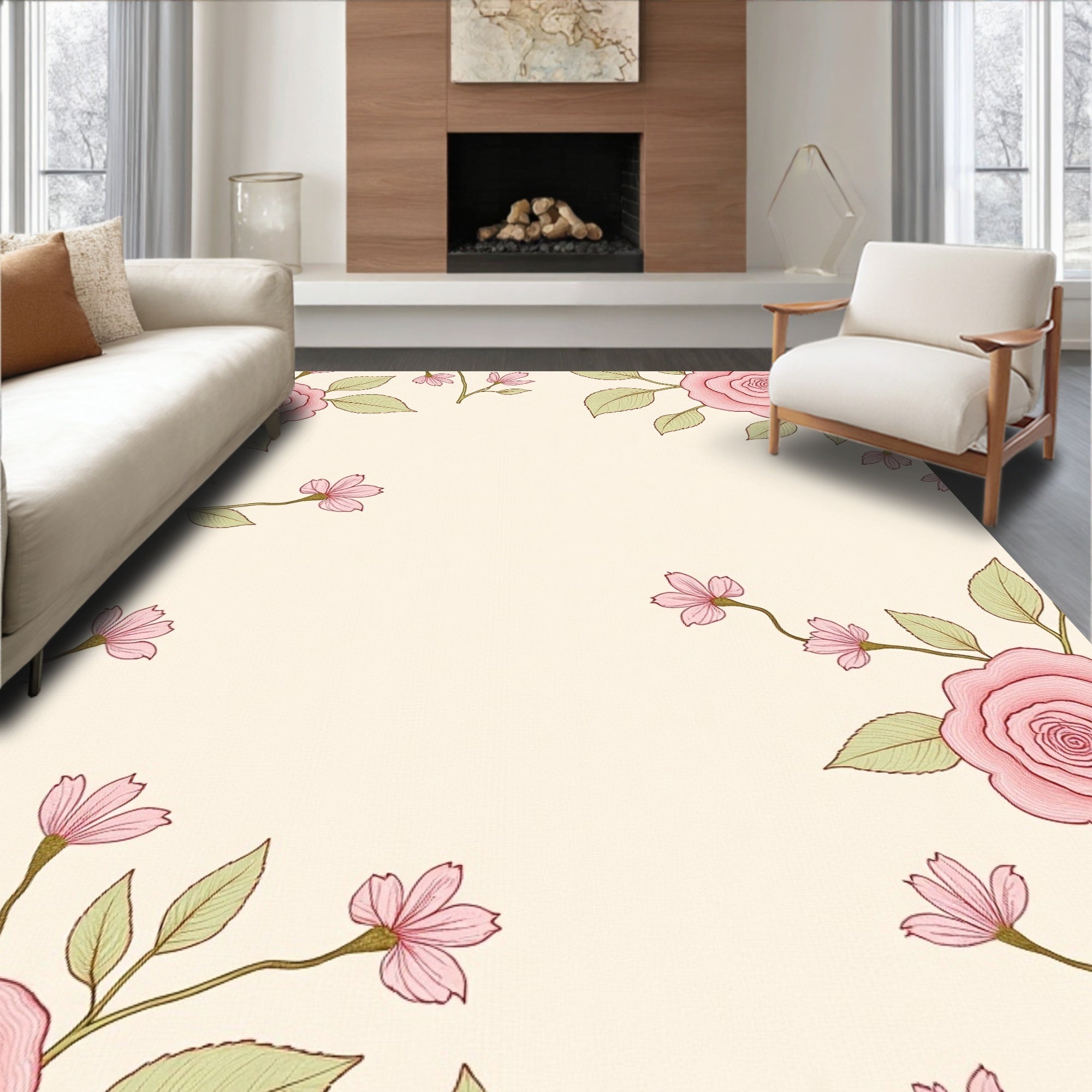 Vintage Rose Botanical Garden Arrangement Rug