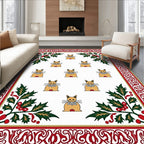 Crimson Holly Cat Border Arrangement Rug