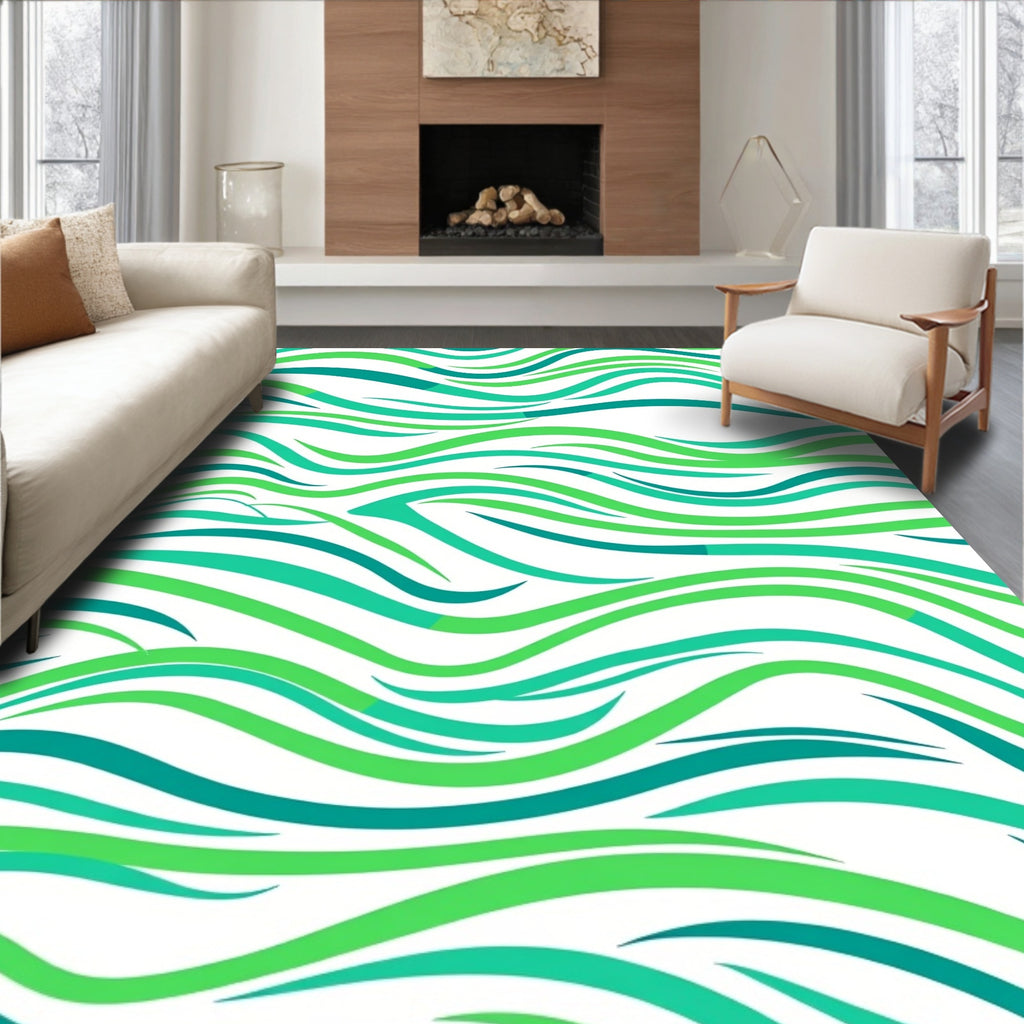 Jade And Emerald Wavy Stripes Rug