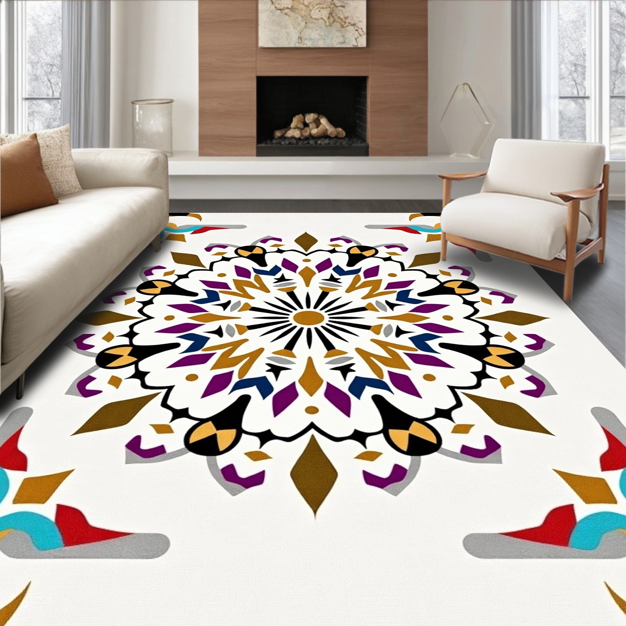 Vibrant Geometric Medallion Mandala Art Rug