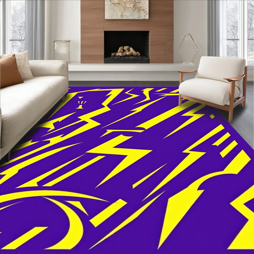 Electric Yellow Lightning Bolt Purple Rug