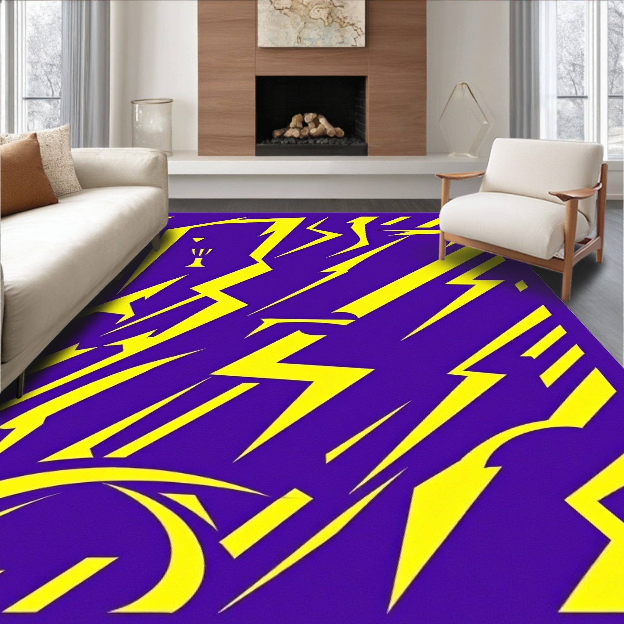 Electric Yellow Lightning Bolt Purple Rug