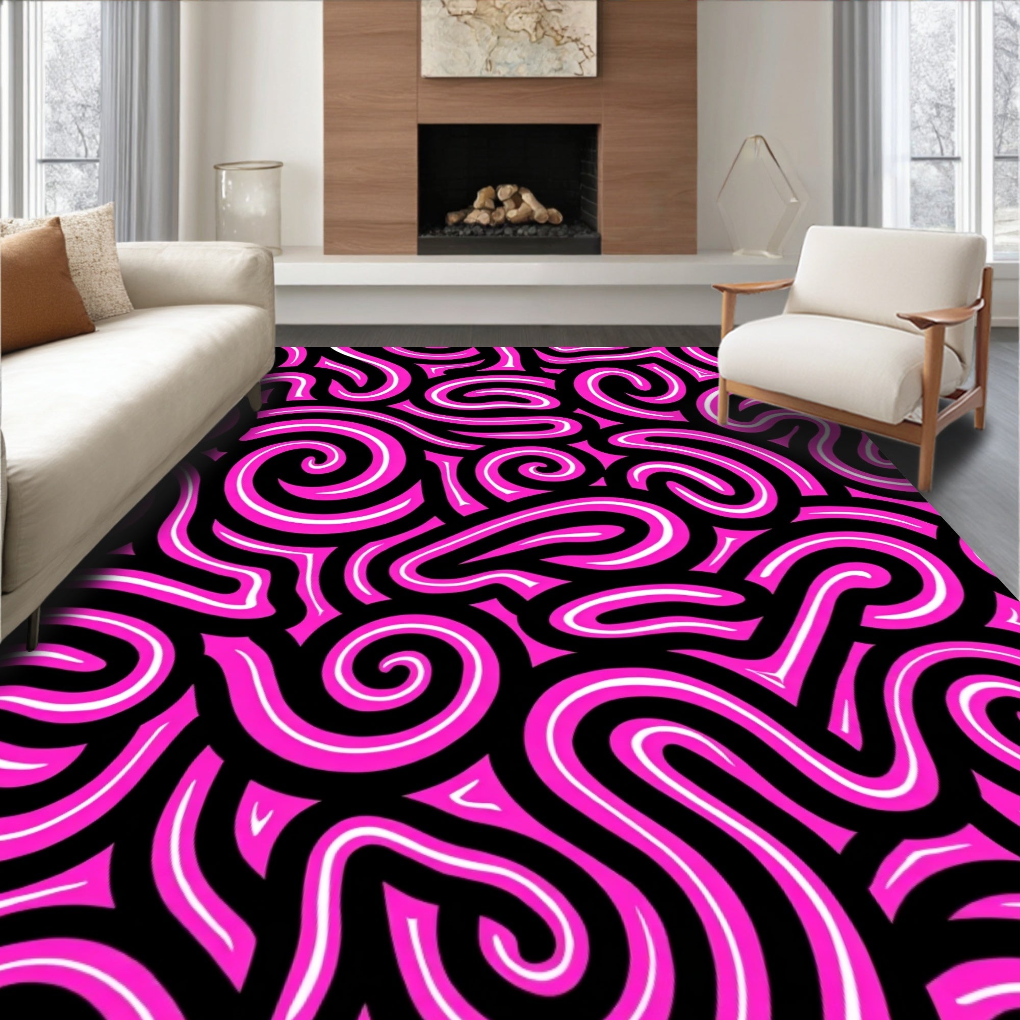 Vibrant Pink Swirl Graffiti Rug