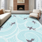 Sky Blue Swallows Swirling Waves Rug
