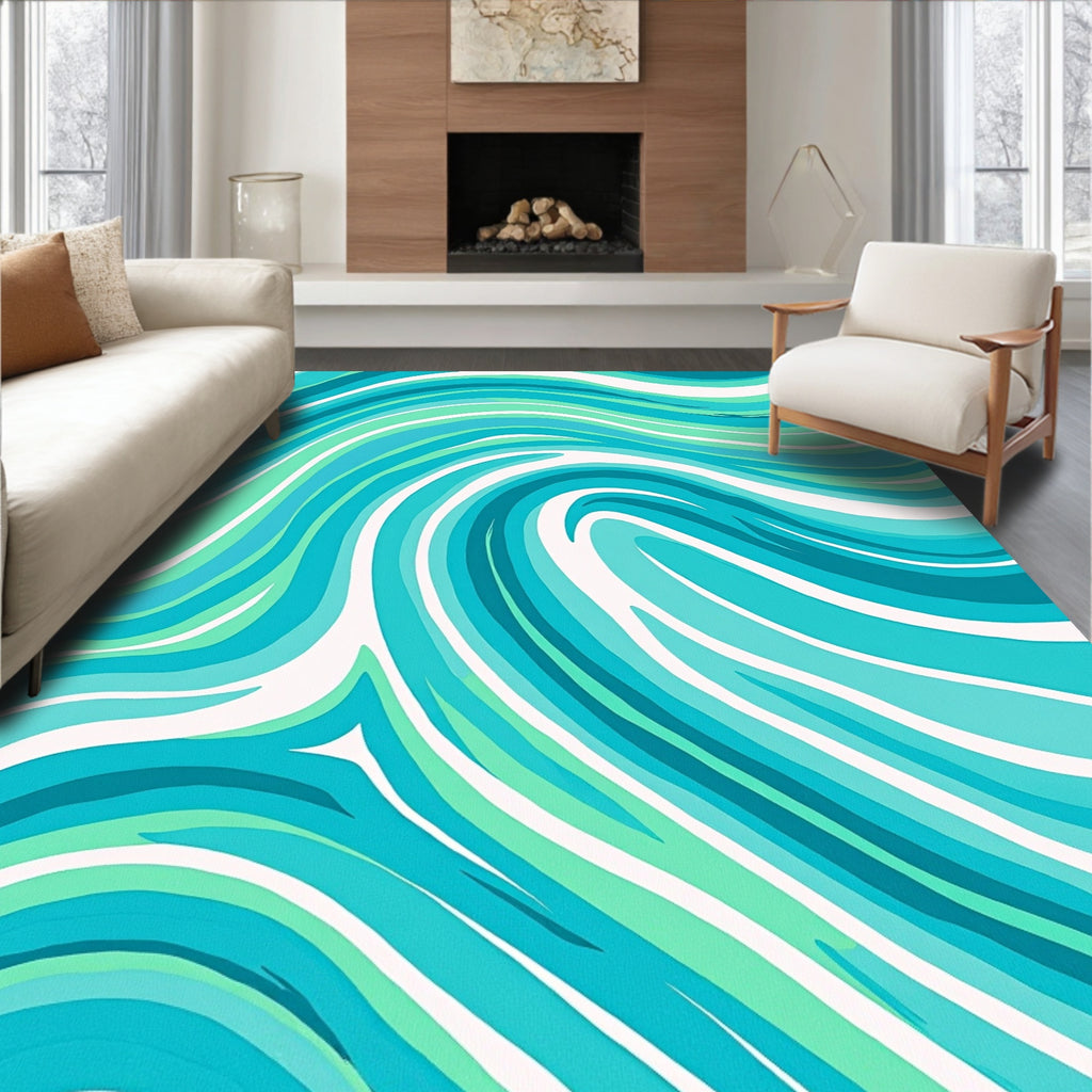 Ocean Aqua Teal Swirl Rug