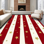 Red Cream Golden Star Stripes Rug