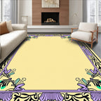 Pale Yellow Elegant Floral Border Accent Rug