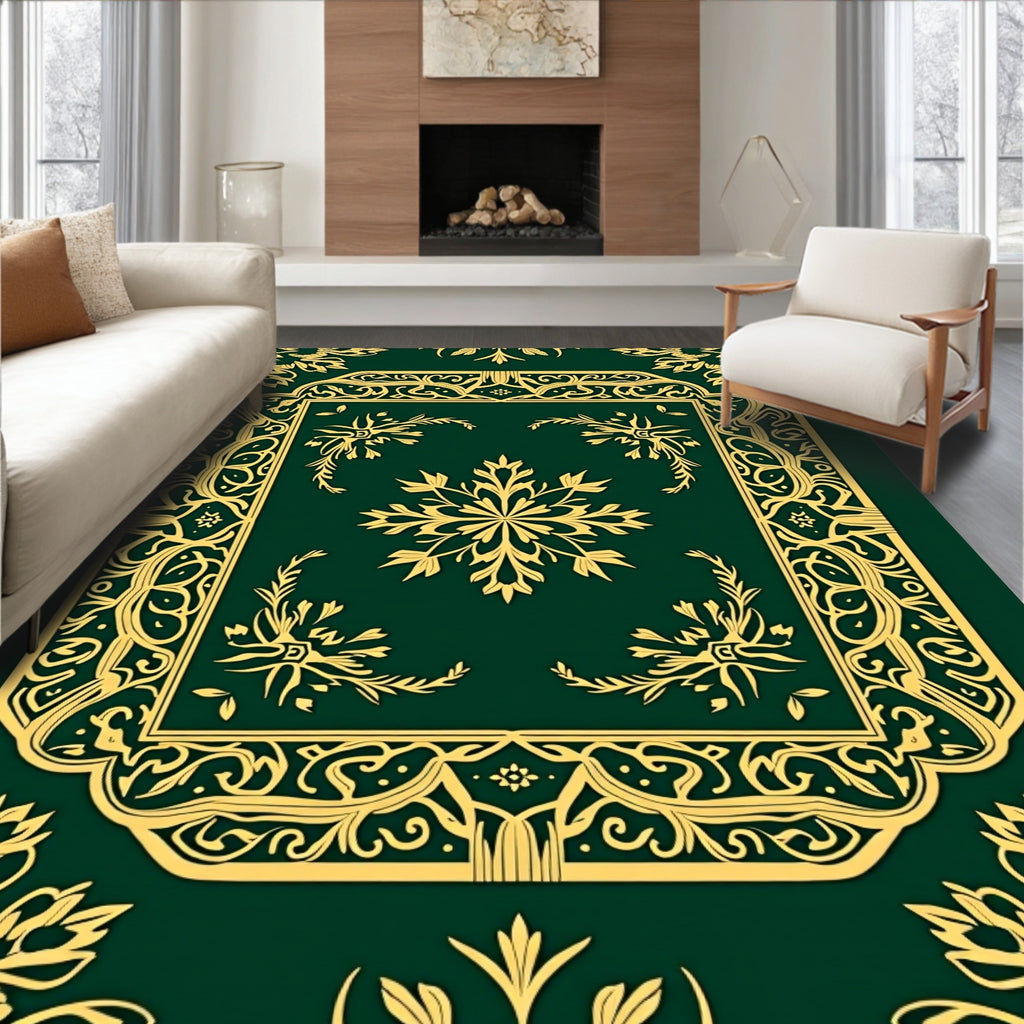 Emerald Gold Ornate Floral Panel Rug