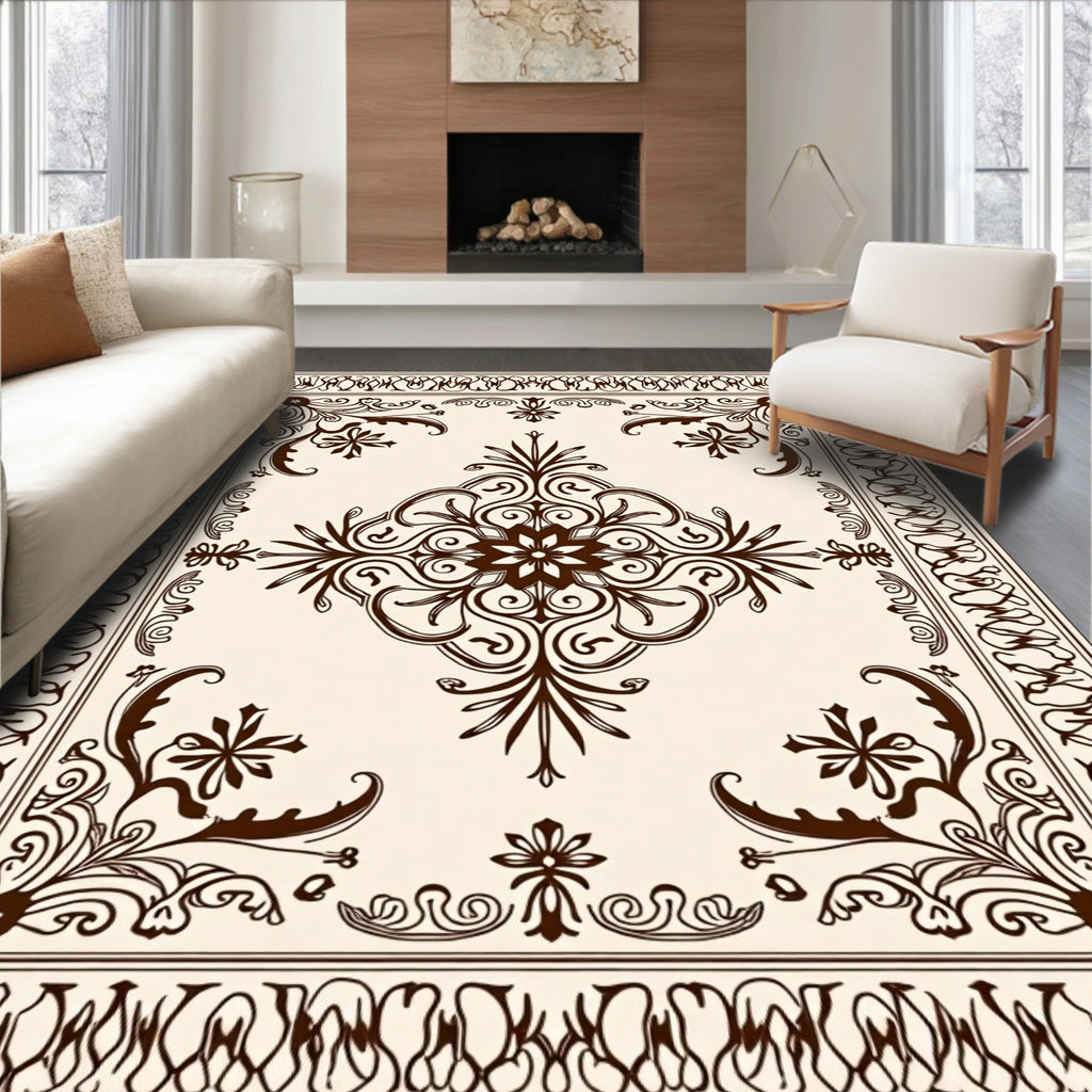 Rich Brown Ornate Medallion Scrolling Vine Rug