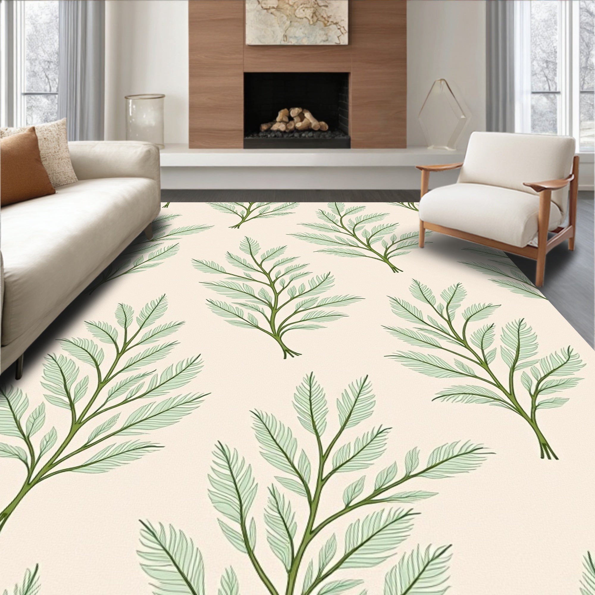 Pale Green Branch Repeat Rug