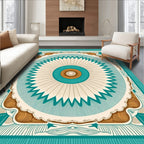 Teal Brown Radial Sunburst Medallion Rug