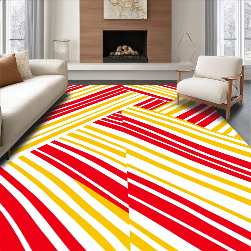 Bold Red Yellow Diagonal Stripe Rug