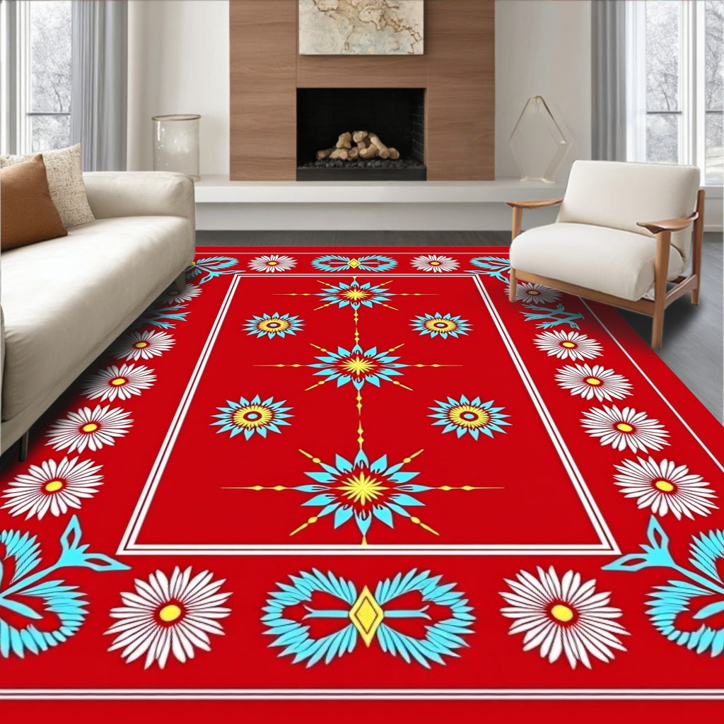 Bold Red Floral Starburst Medallion Rug