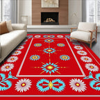 Bold Red Floral Starburst Medallion Rug