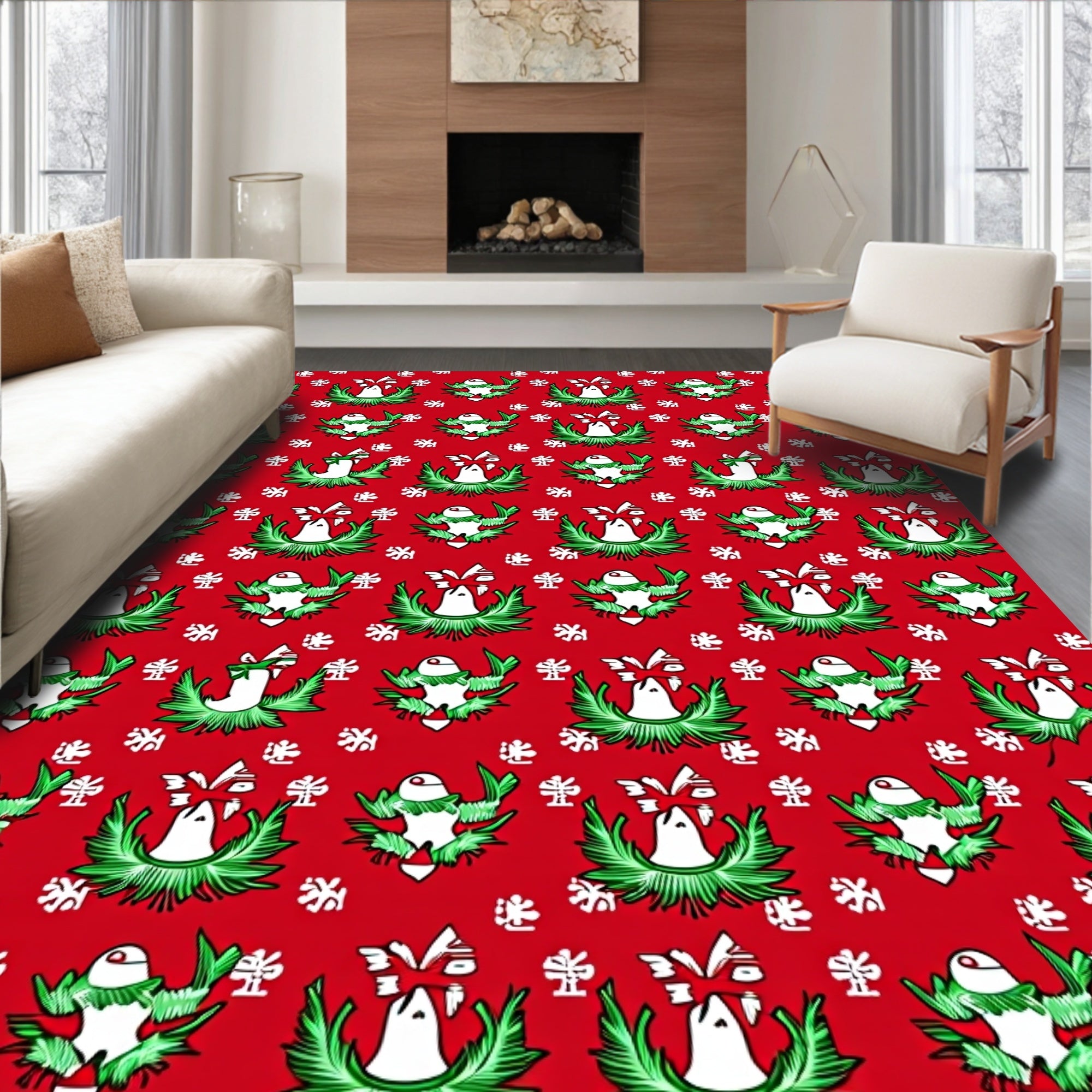 Festive Red Green Bell Garland Rug