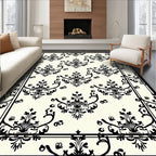 Ornate Black Damask Ivory Area Rug