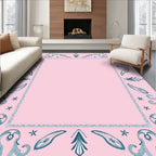 Soft Pink Teal Whimsical Border Rug