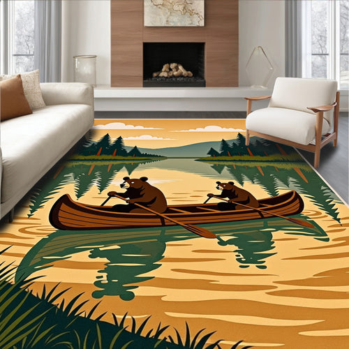 Bear Canoe Lake Reflection Woodland Scenic Rug