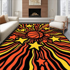 Retro Orange Yellow Burst Basketball Stars Rug