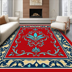 Crimson Red Turquoise Leaf Scroll Rug