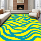 Bright Yellow Teal Swirl Abstract Rug