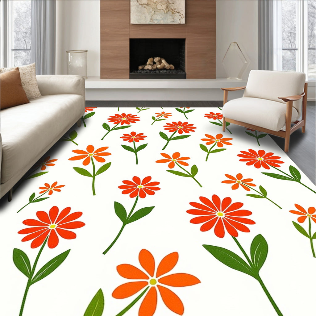 Retro Orange Daisy Meadow Rug