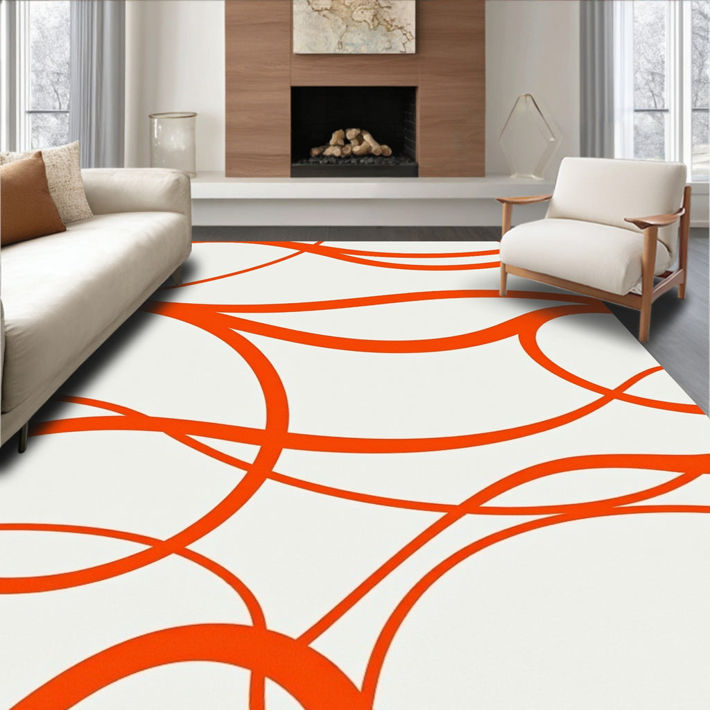 Vibrant Orange Swirl Abstract Rug