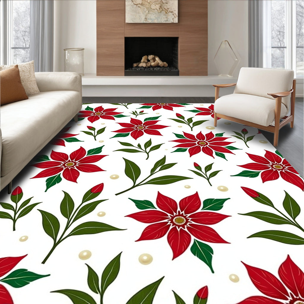 Crimson Red Bloom Green Leaf Balls Rug