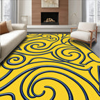 Yellow Blue Swirl Calligraphy Rug