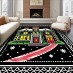 Cheery Christmas House Black Snow Rug
