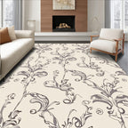 Elegant Beige Ivory Flourish Scroll Rug