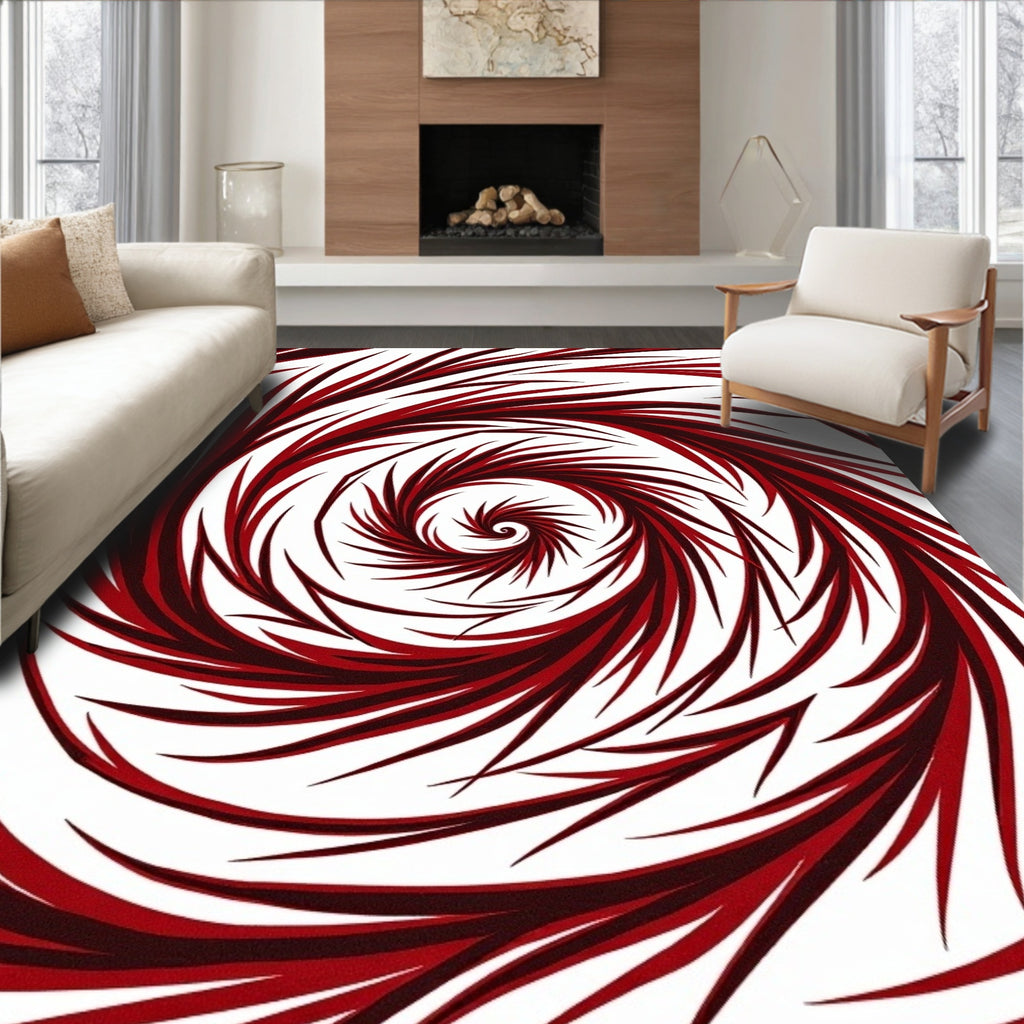 Crimson Spiral Whirling Abstract Rug