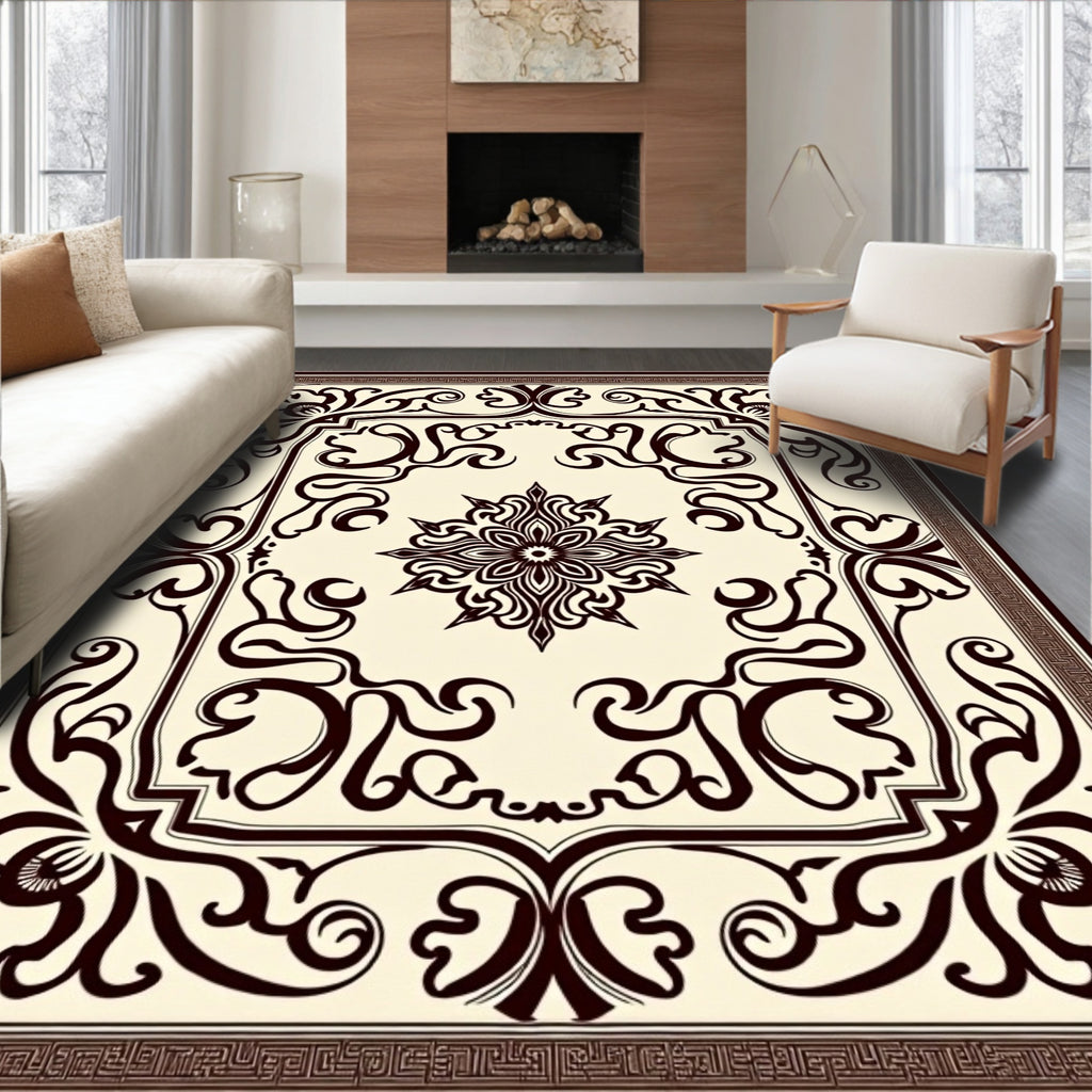 Ornate Dark Brown Floral Medallion Rug