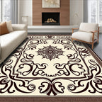 Ornate Dark Brown Floral Medallion Rug