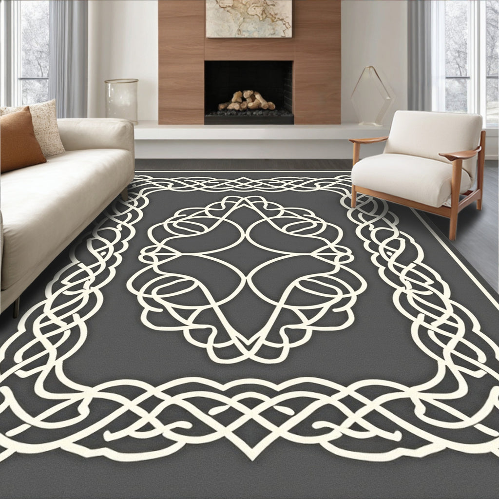 Cream Intertwined Celtic Knot Border Rug