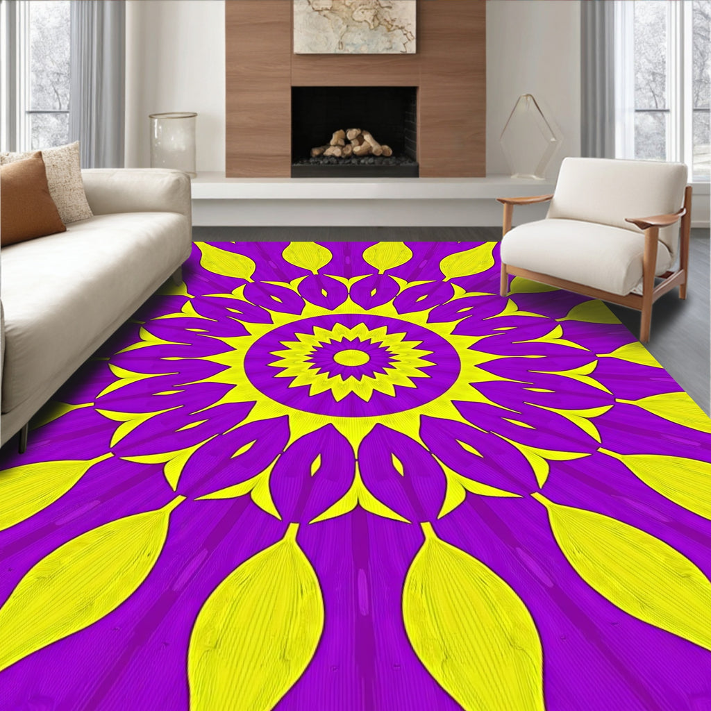 Vibrant Purple Yellow Starburst Rug