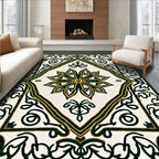 Bold Emerald Golden Floral Frame Rug