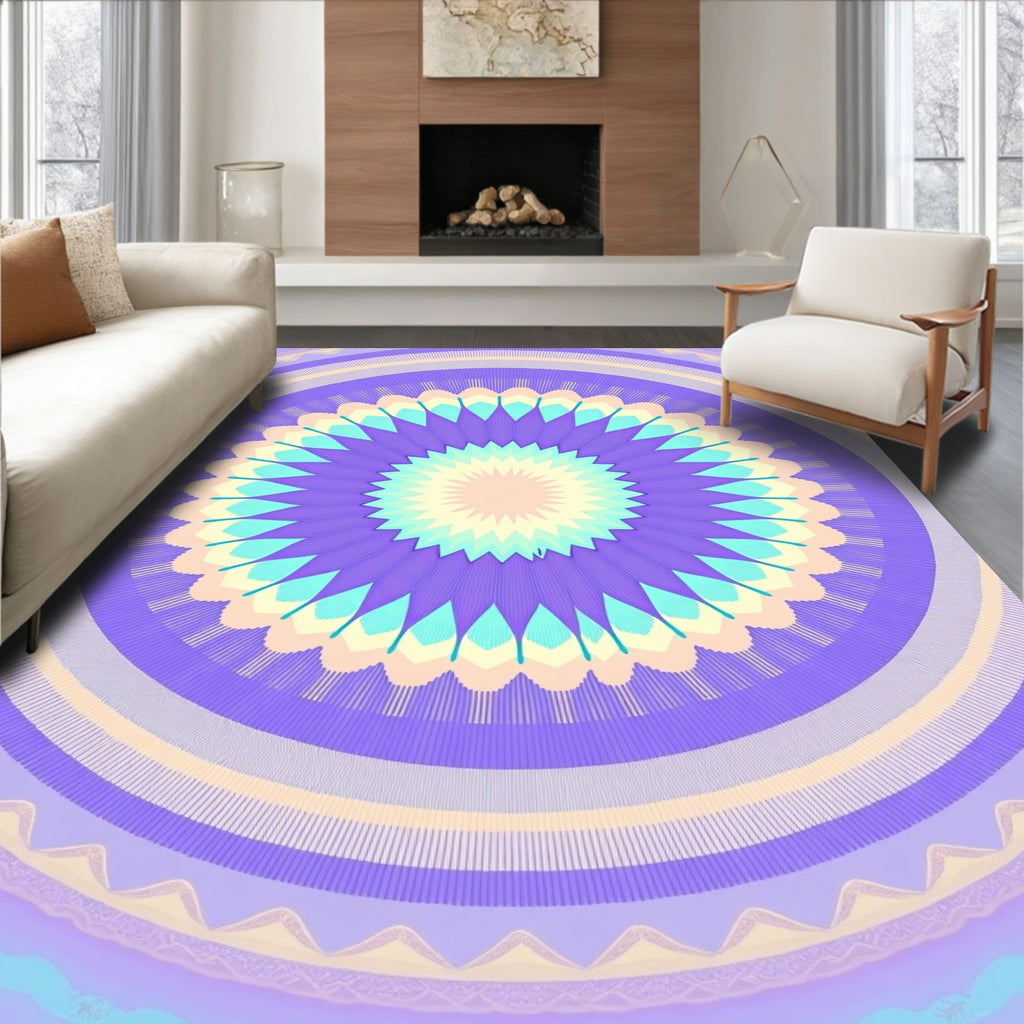 Lavendar Pale Yellow Sunburst Mandala Rug