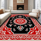 Ornate Red Black Floral Medallion Rug